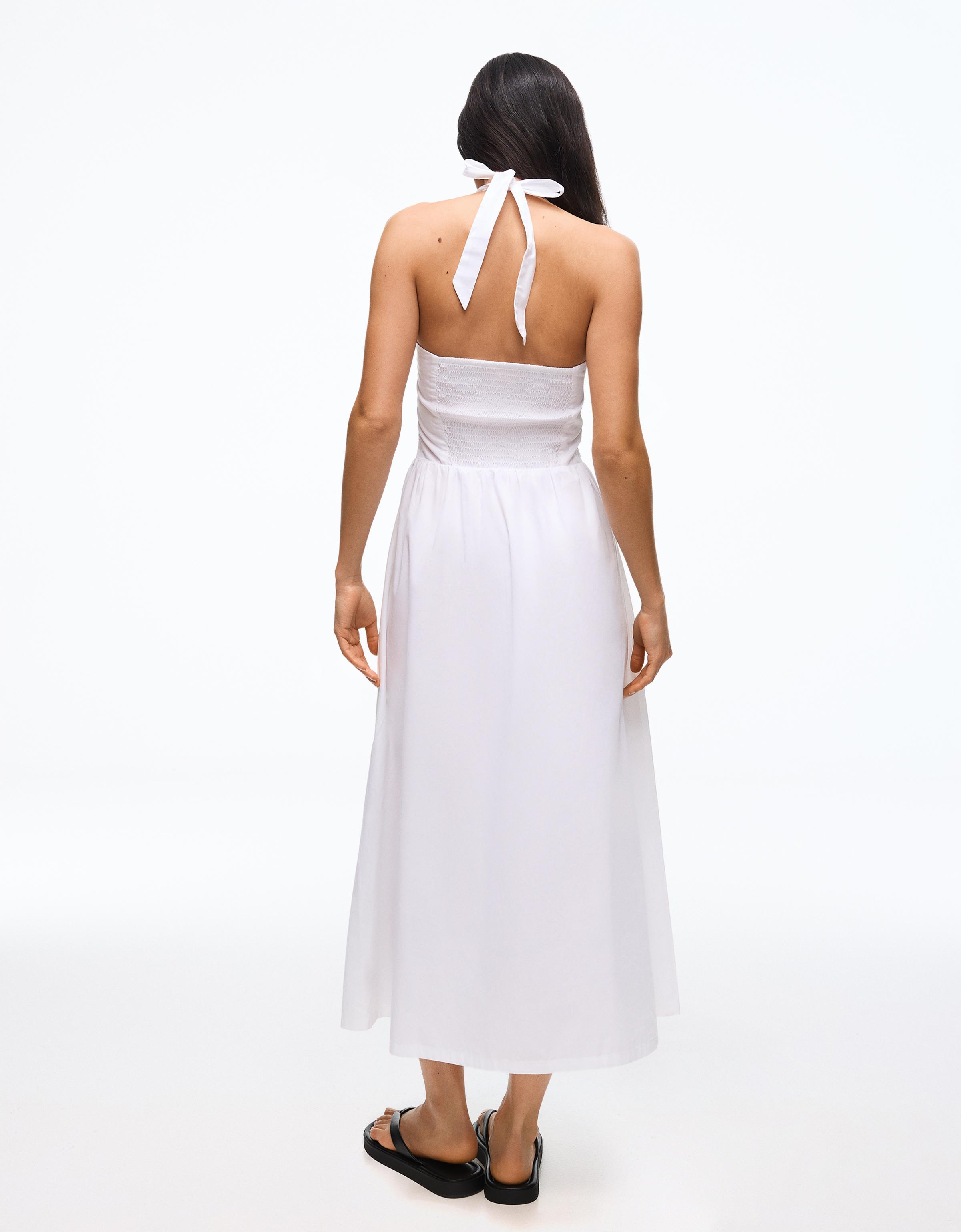 Long halter poplin dress — White