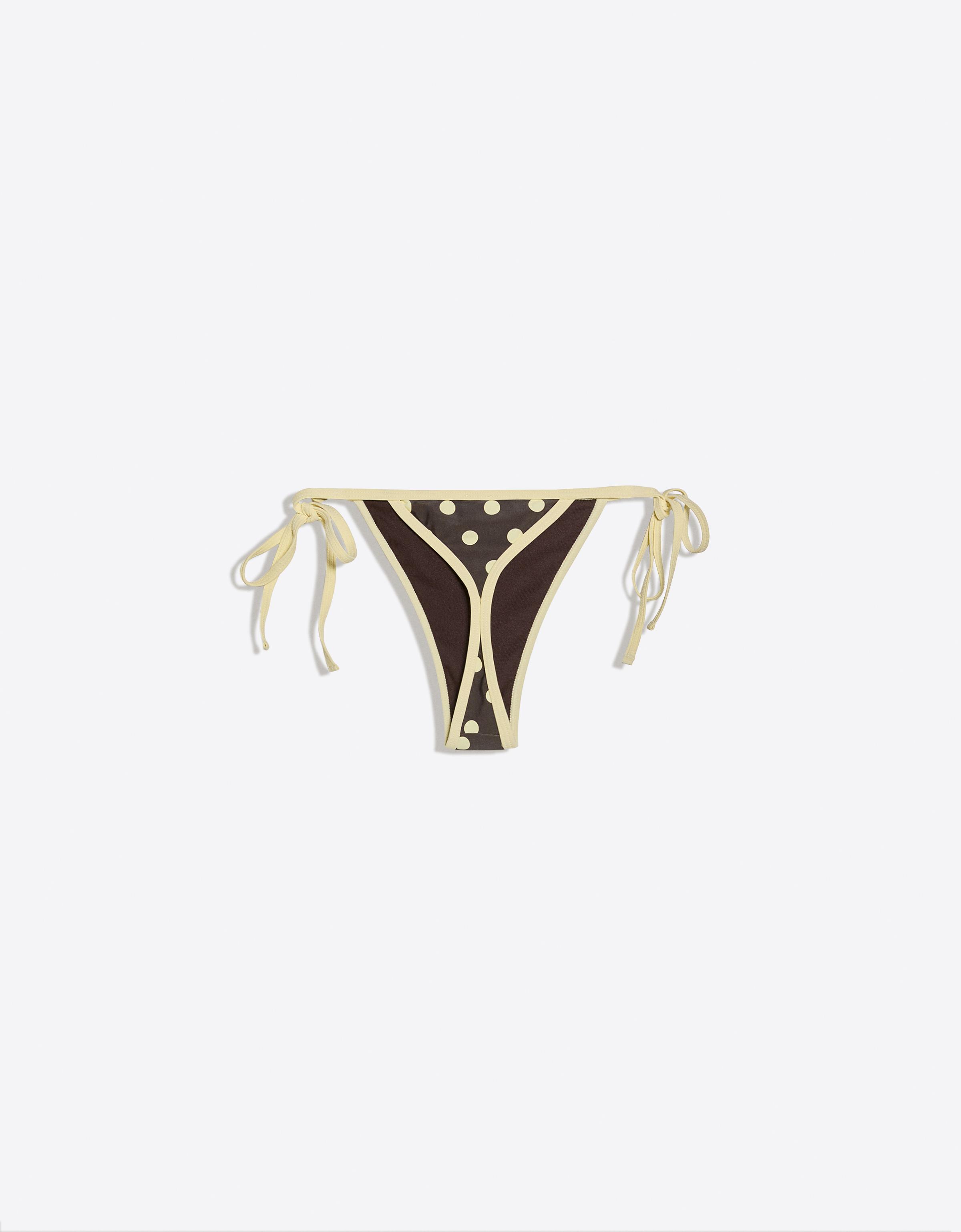 Polka dot thong bikini briefs — Brown
