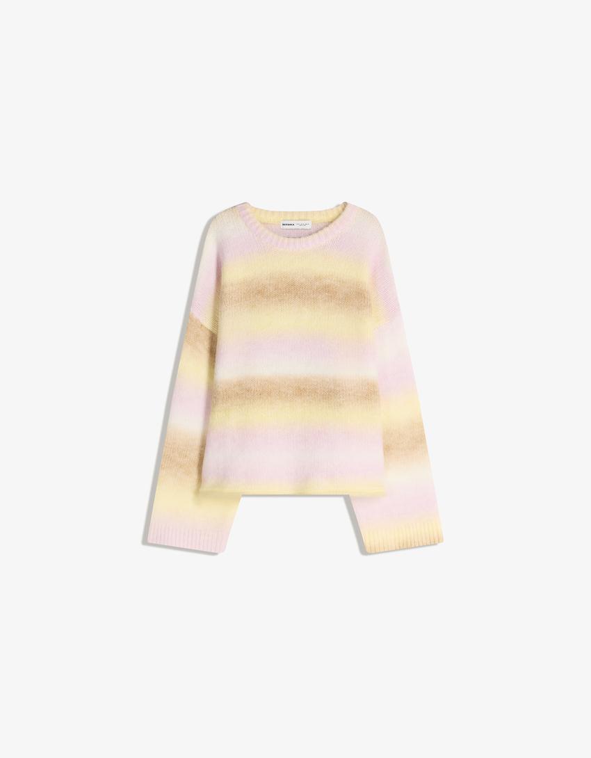 Multicoloured knit jumper-Pink