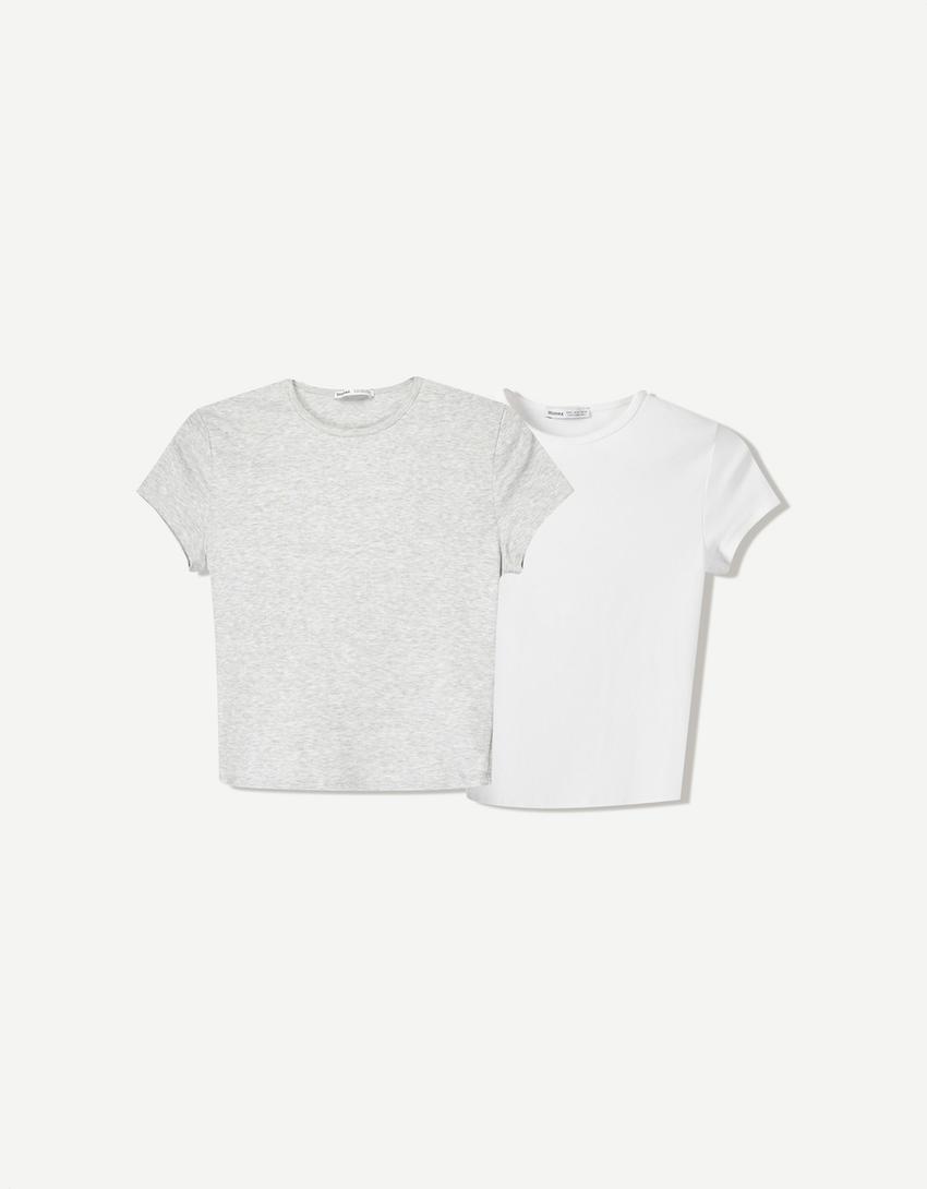2'li kısa kollu bisiklet yaka t-shirt paketi-Çok renkli-3