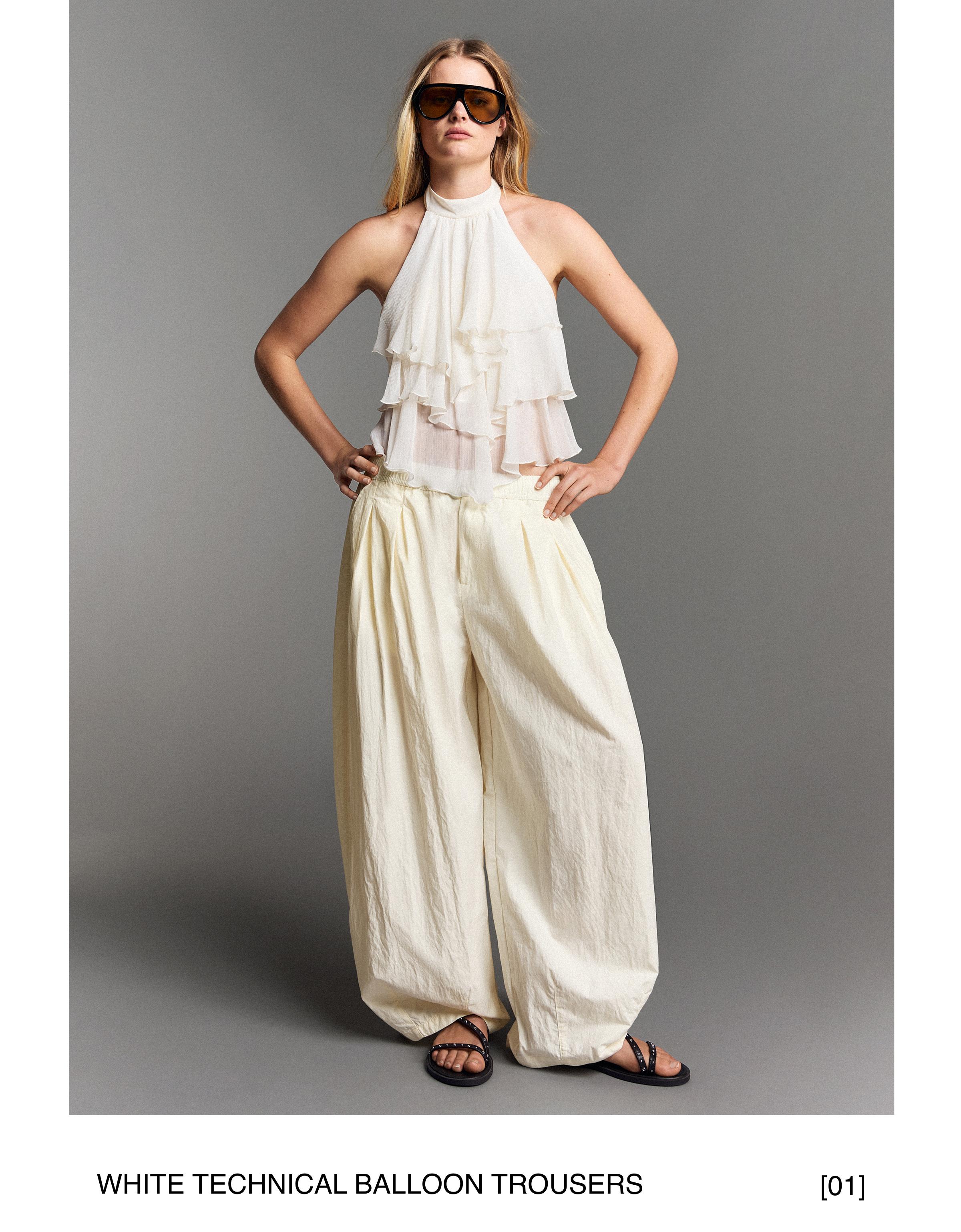 Technical cropped volume trousers — Cream
