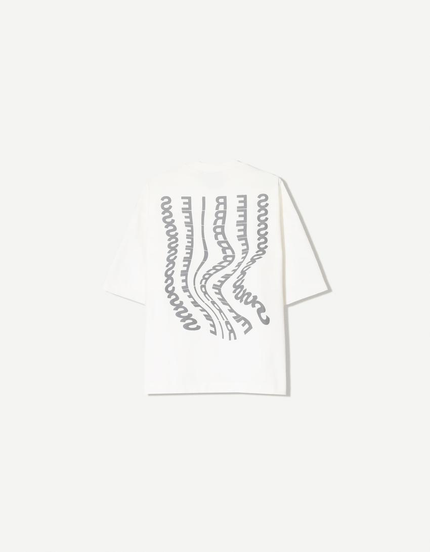 T-Shirt mit kurzen Ärmeln und Print-Grbrochenes Weiss-5