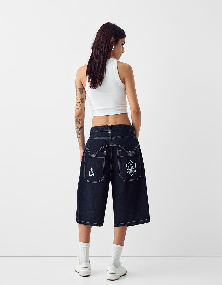 Bermuda denim LA Galaxy broderie-Bleu-1