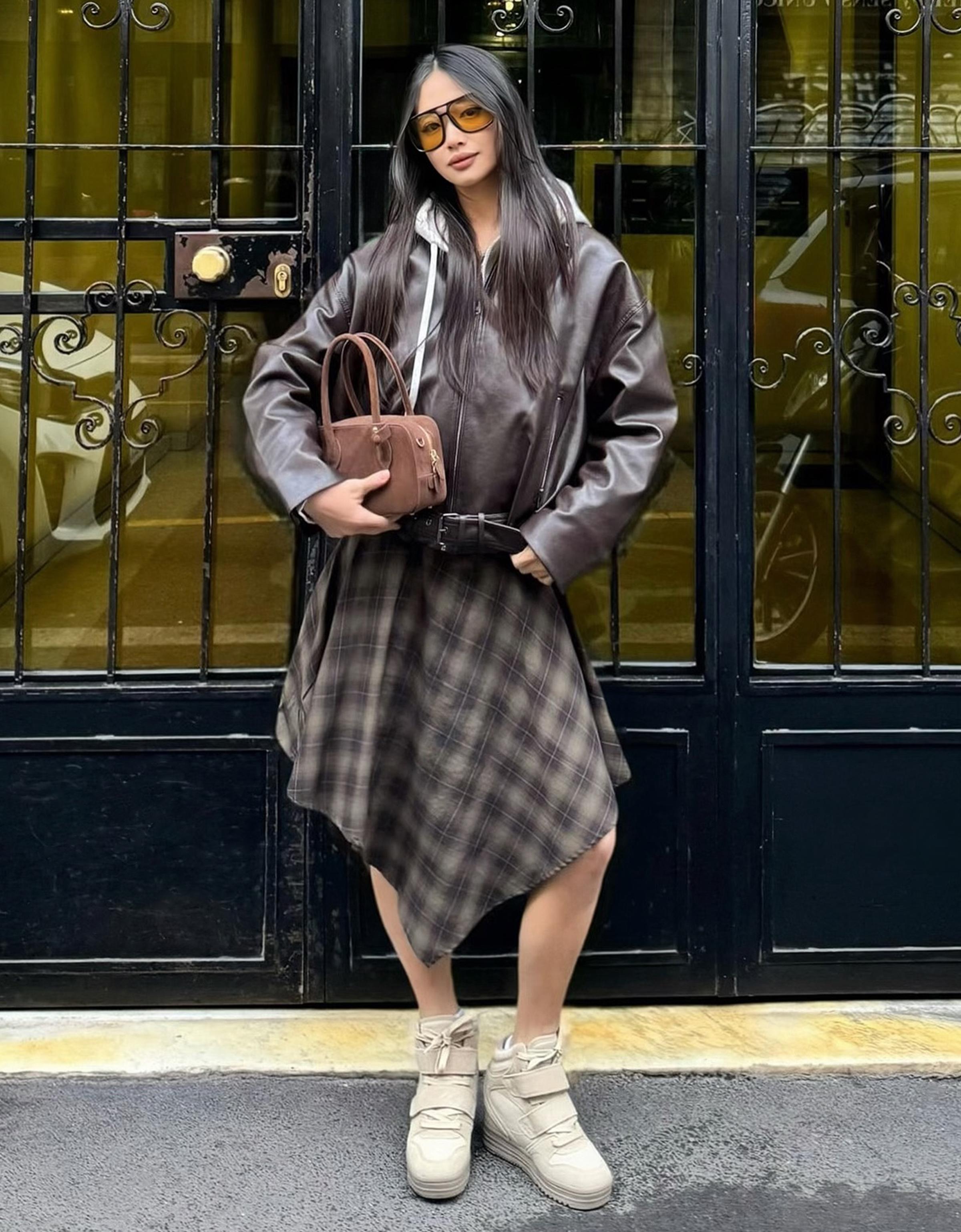 Leather effect bomber jacket with belt — Brown