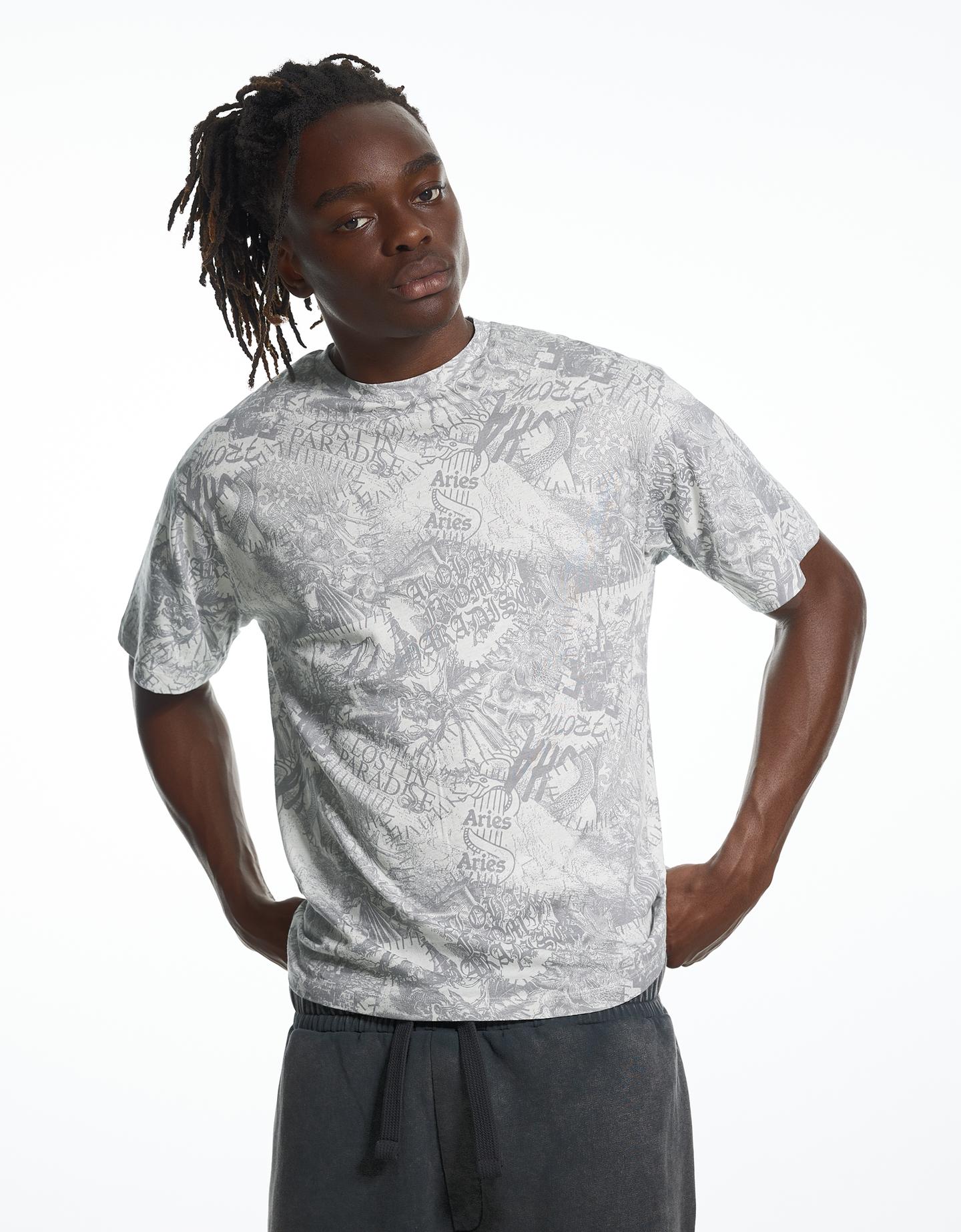 Bershka koszulka regular fit aries x bershka ciemnoszary