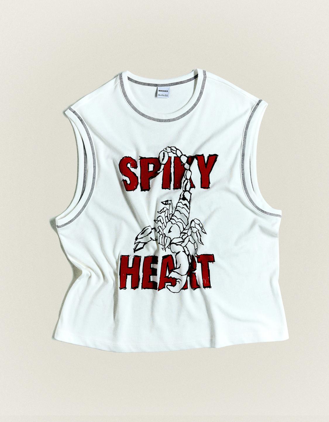 Slub effect print sleeveless T-shirt