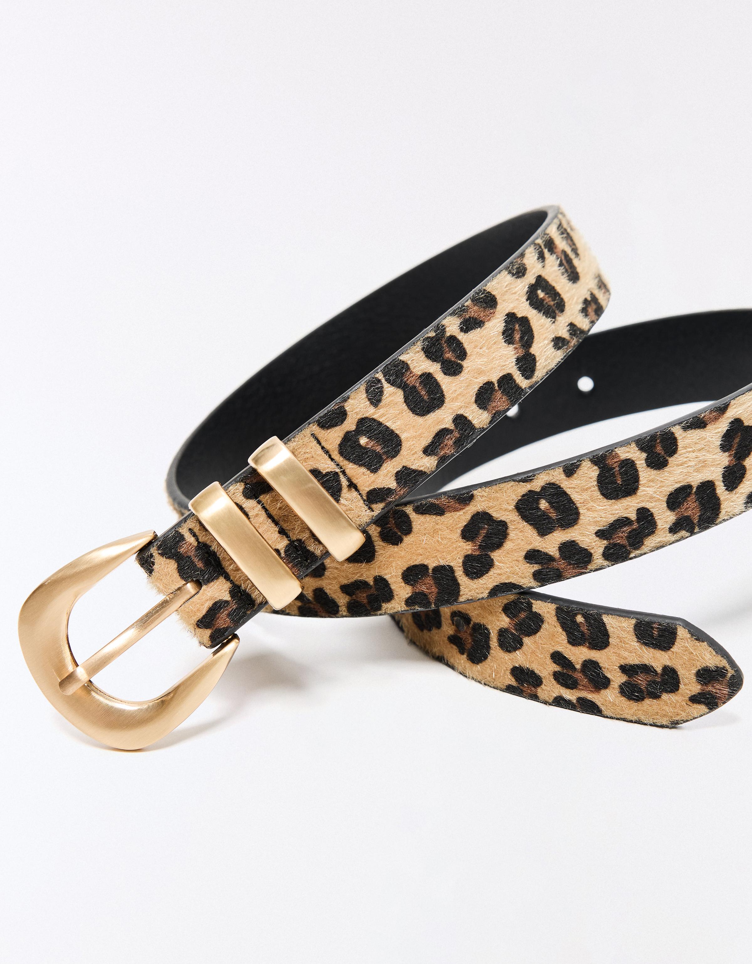 Animal print buckle belt — Brown