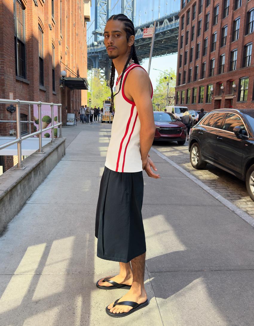 Ribbed contrast retro strappy T-shirt-Off white