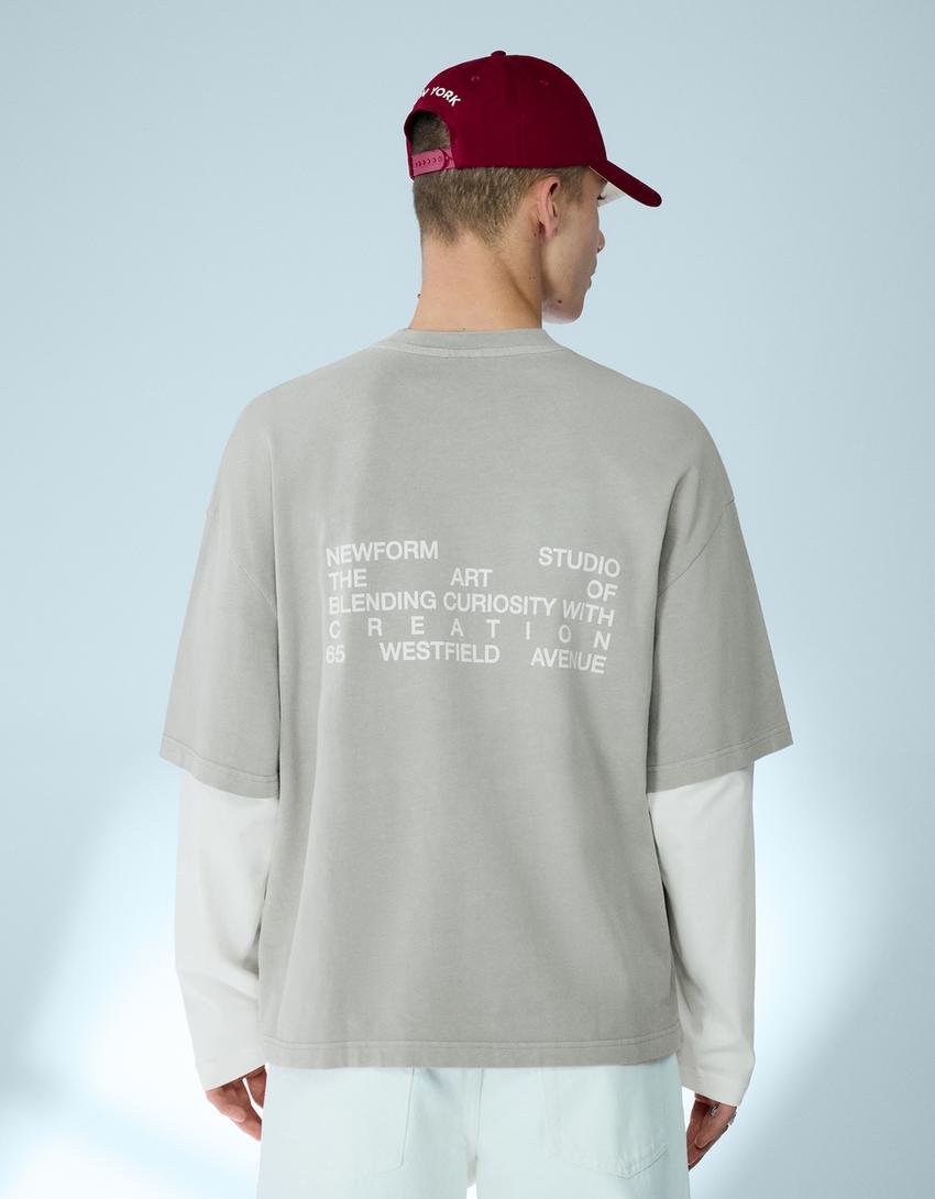 Double sleeve print T-shirt-Stone