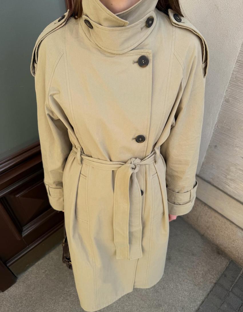 Lange trenchcoat met ceintuur-Zand