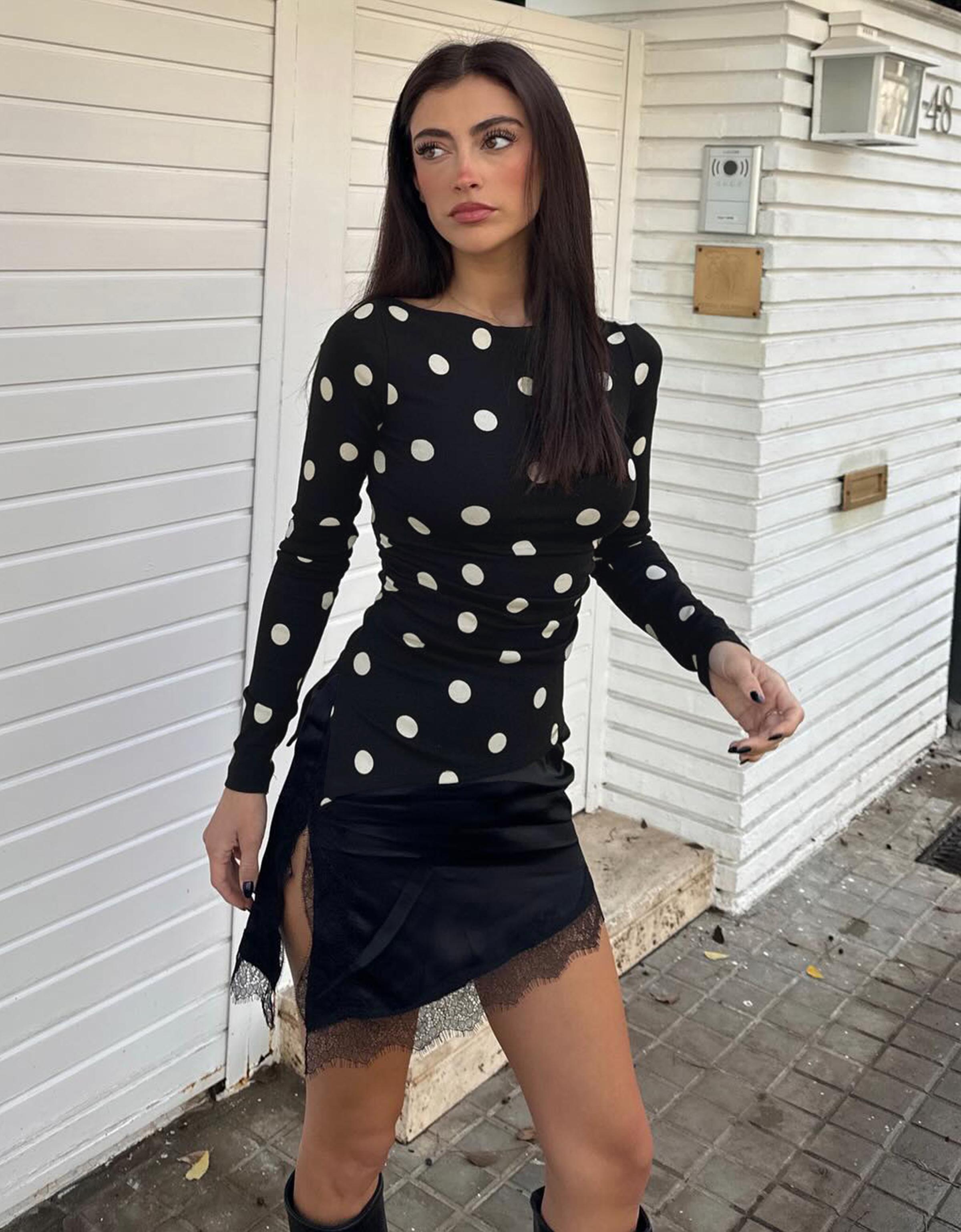 Bershka Asymmetrisches Langarmshirt Damen Xs Weiss / Schwarz