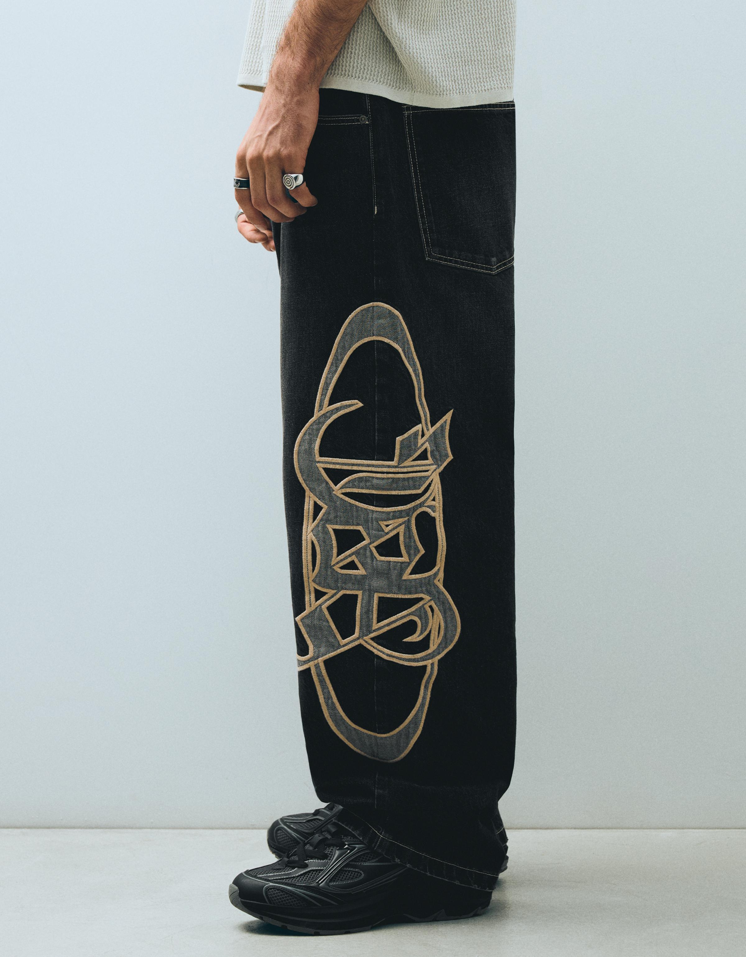 Super baggy jeans with side patches — Black