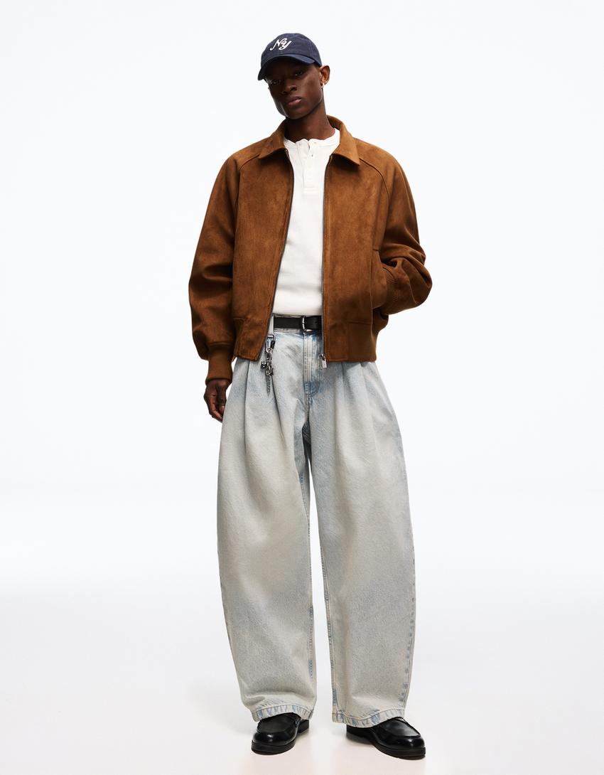 جاكيت من جلد سويدي صناعي-بني