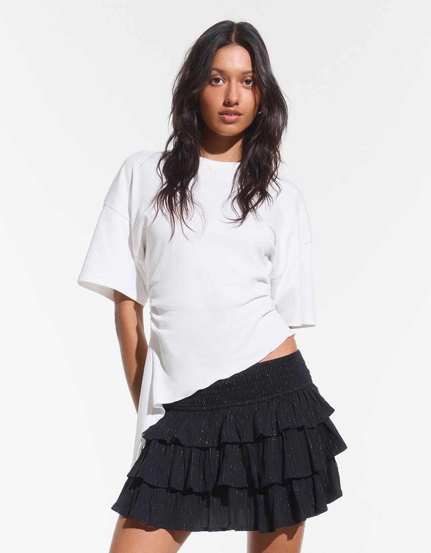 Mini suknja s metaliziranim volanima-Mornarska plava