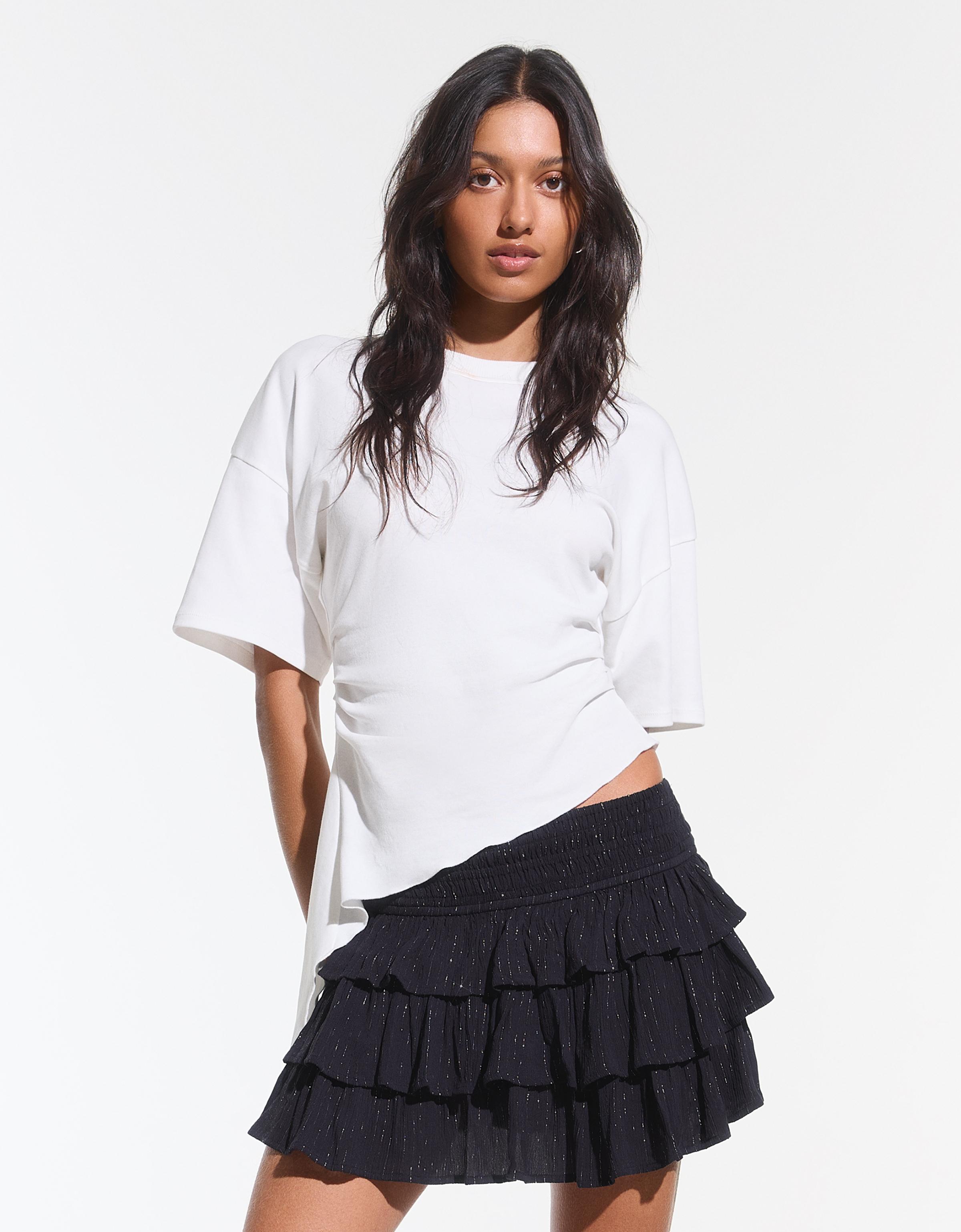 Metallic thread ruffled mini skirt