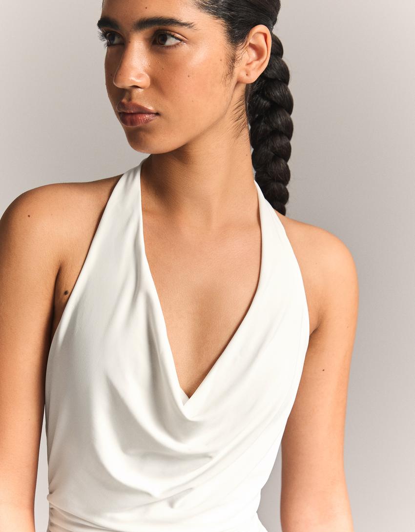 Robe midi encolure américaine-Blanc