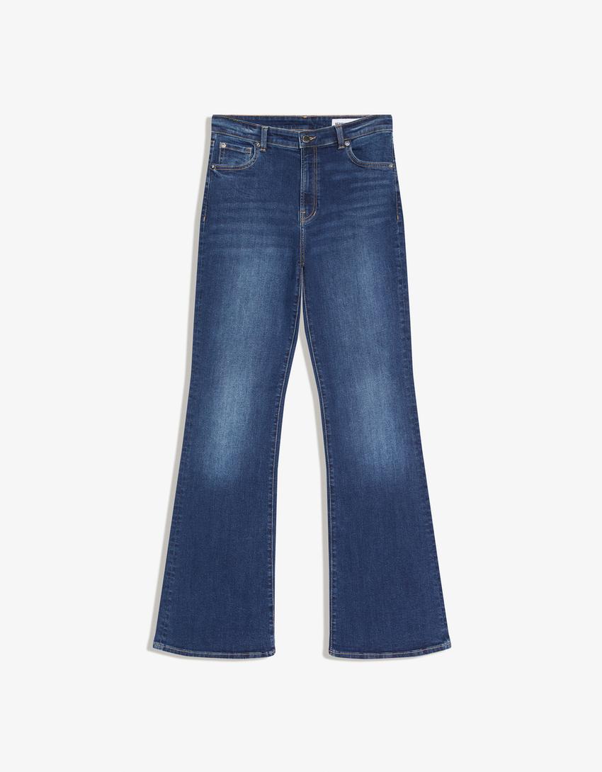 جينز جرسي بخصر عالٍ-أزرق