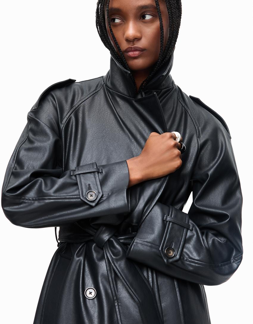 Sobretudo trench polipele-Preto