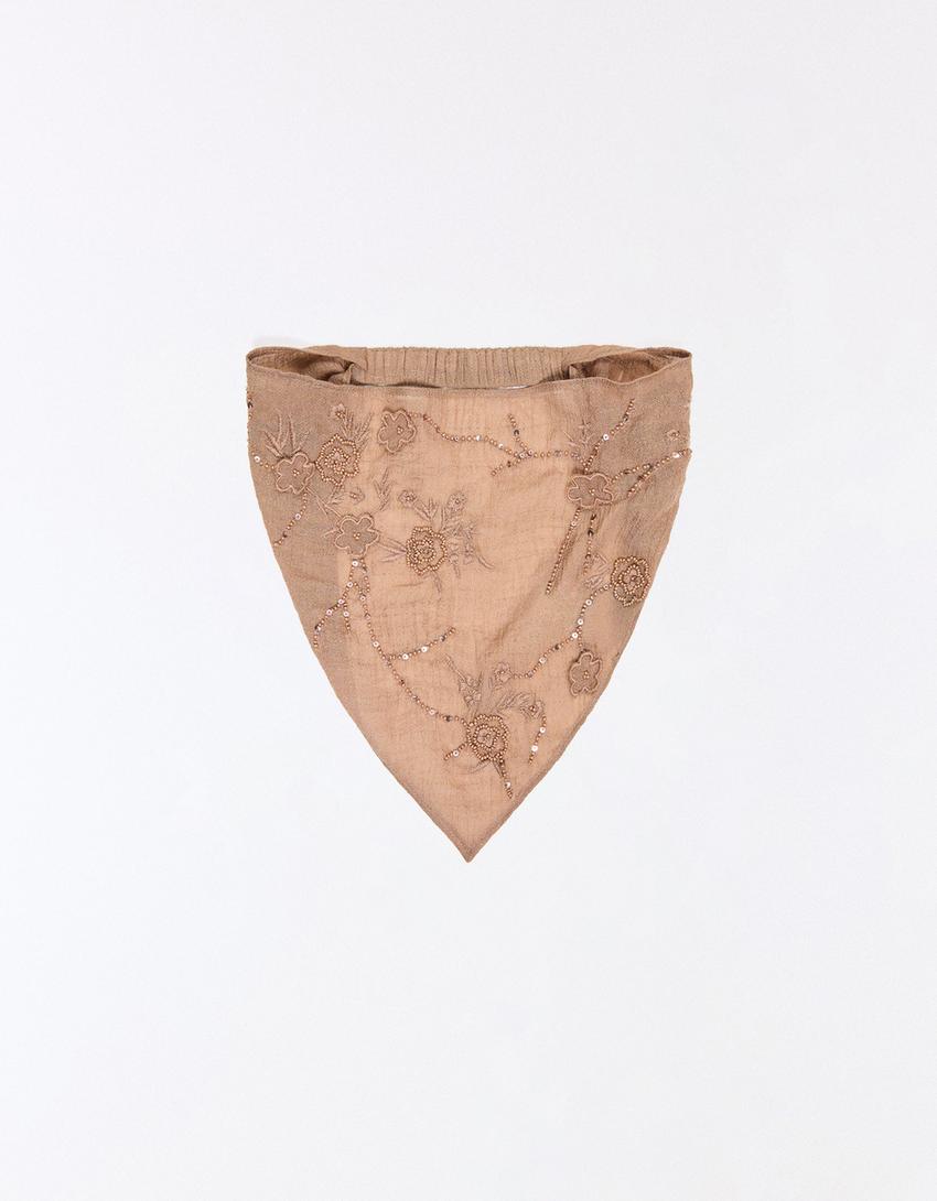 Bandana pelo bordados-Marrom