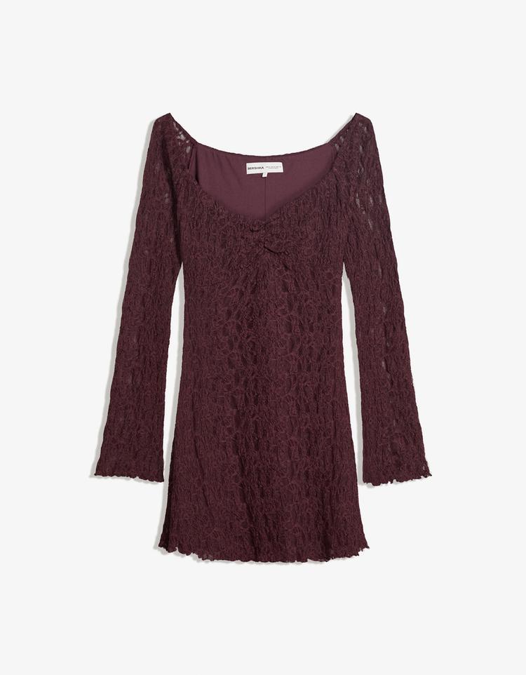 Bardot neckline blonde lace mini dress