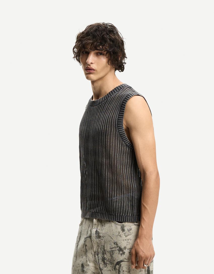 Colete com efeito de lavagem-Cinza