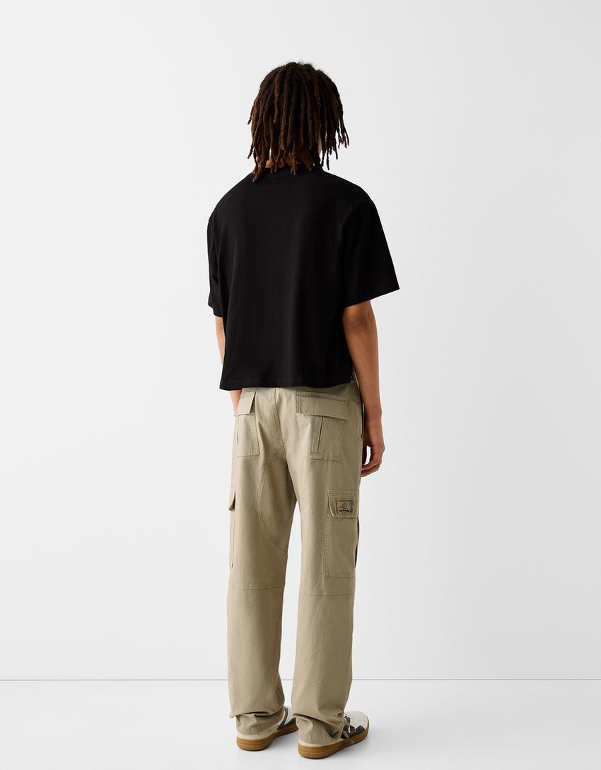 Calças wide cargo ajustáveis-Caramelo-2