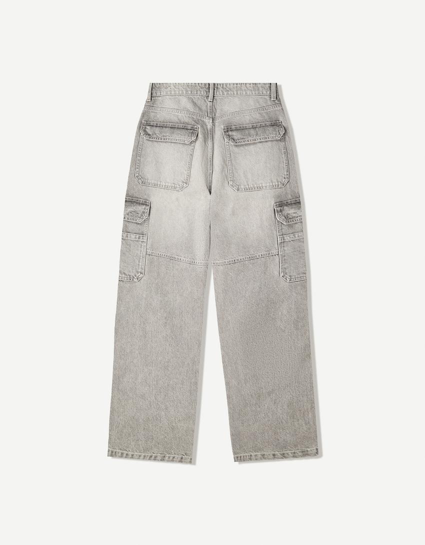 Jeans baggy cargo-Gris