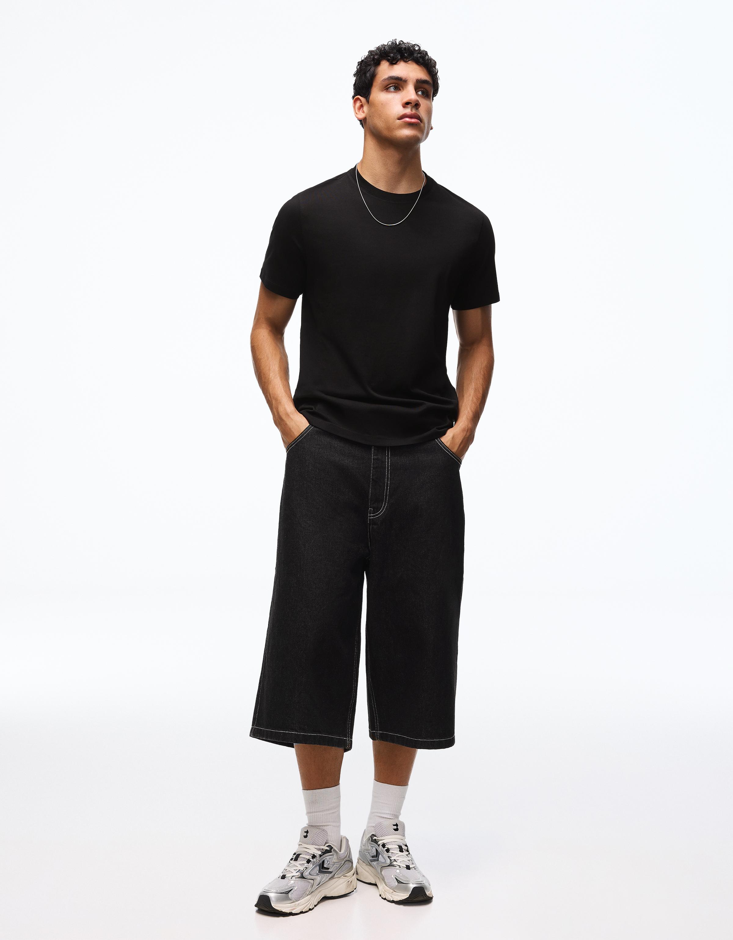 Super baggy denim Bermuda shorts — Black