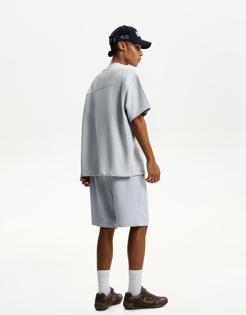 Plush bermuda shorts-Light blue-1