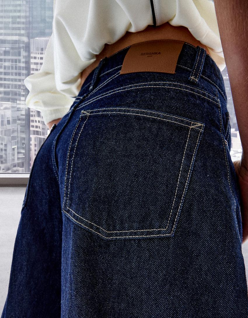 Jeans barrel fit vita alta-Marino