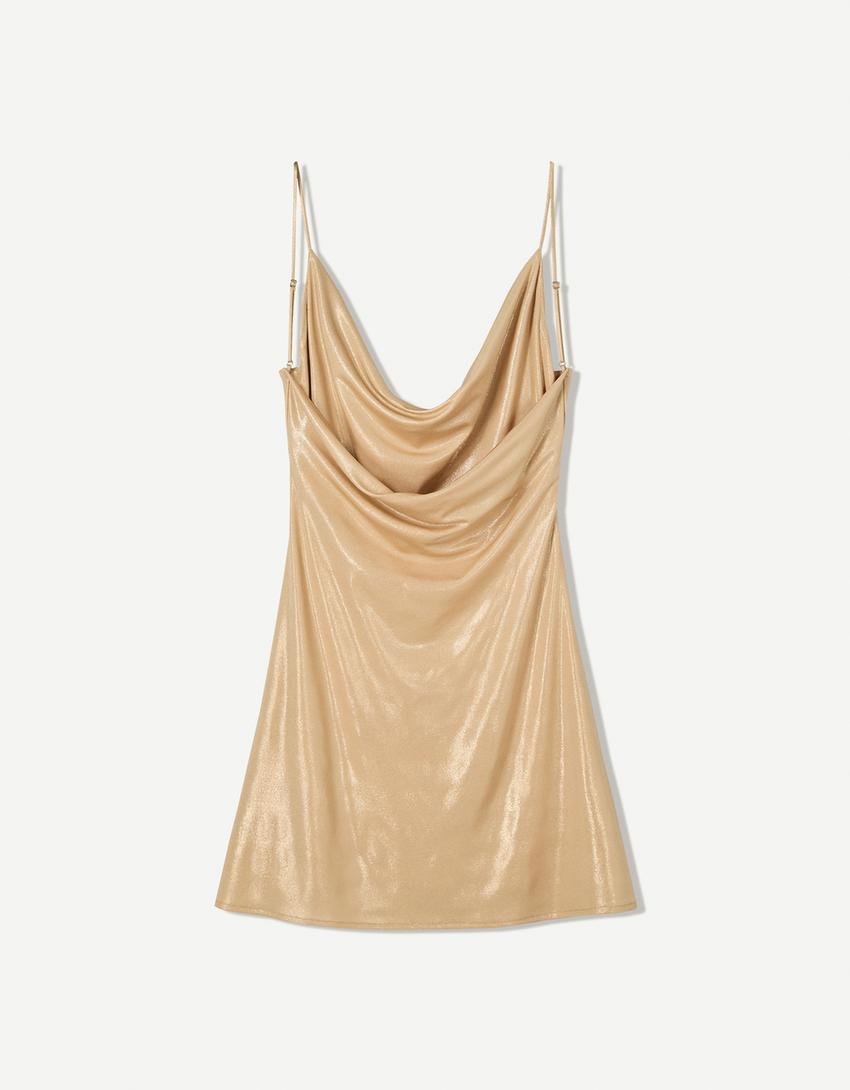 Mini-Trägerkleid mit Glitzer-Gold-4