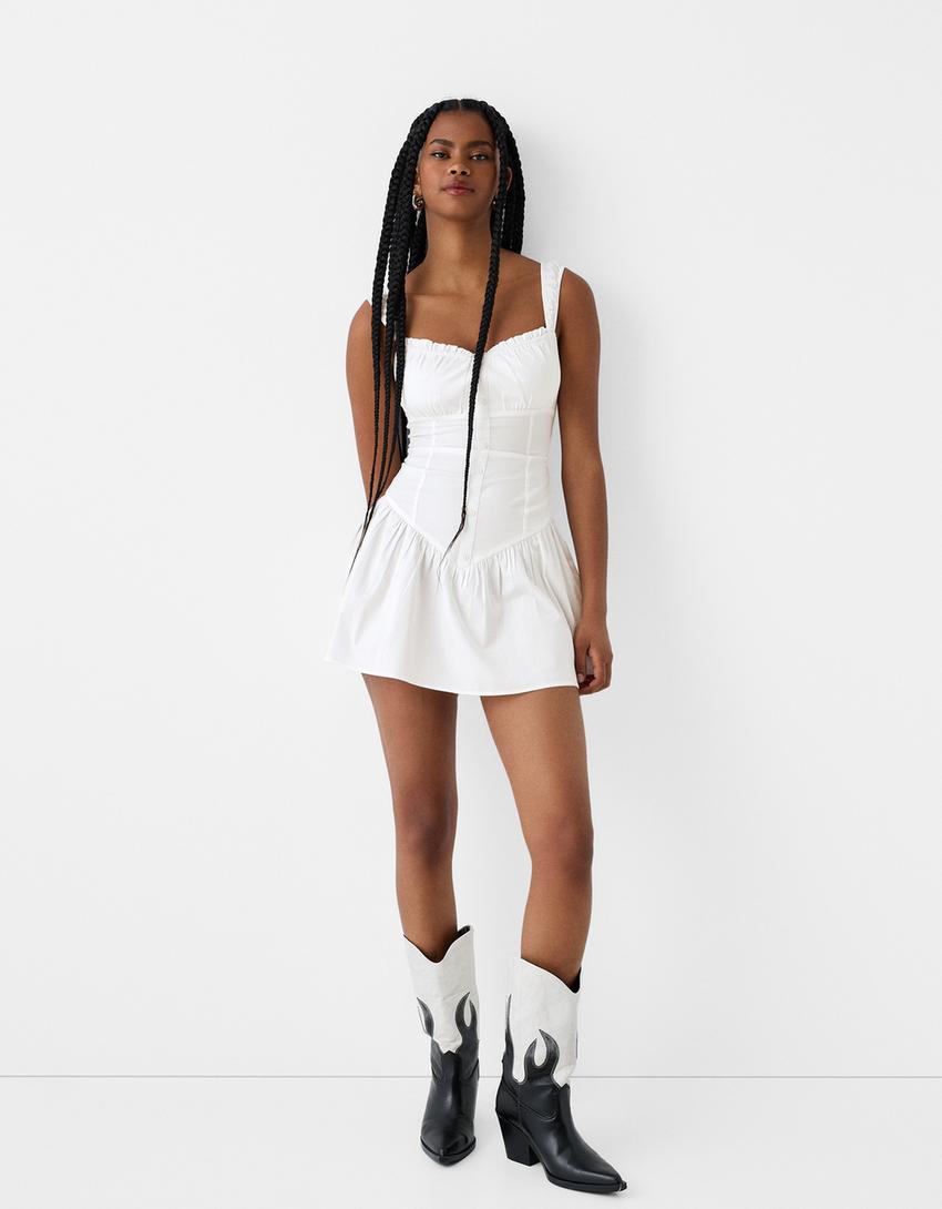 Ruffled mini dress-White-3
