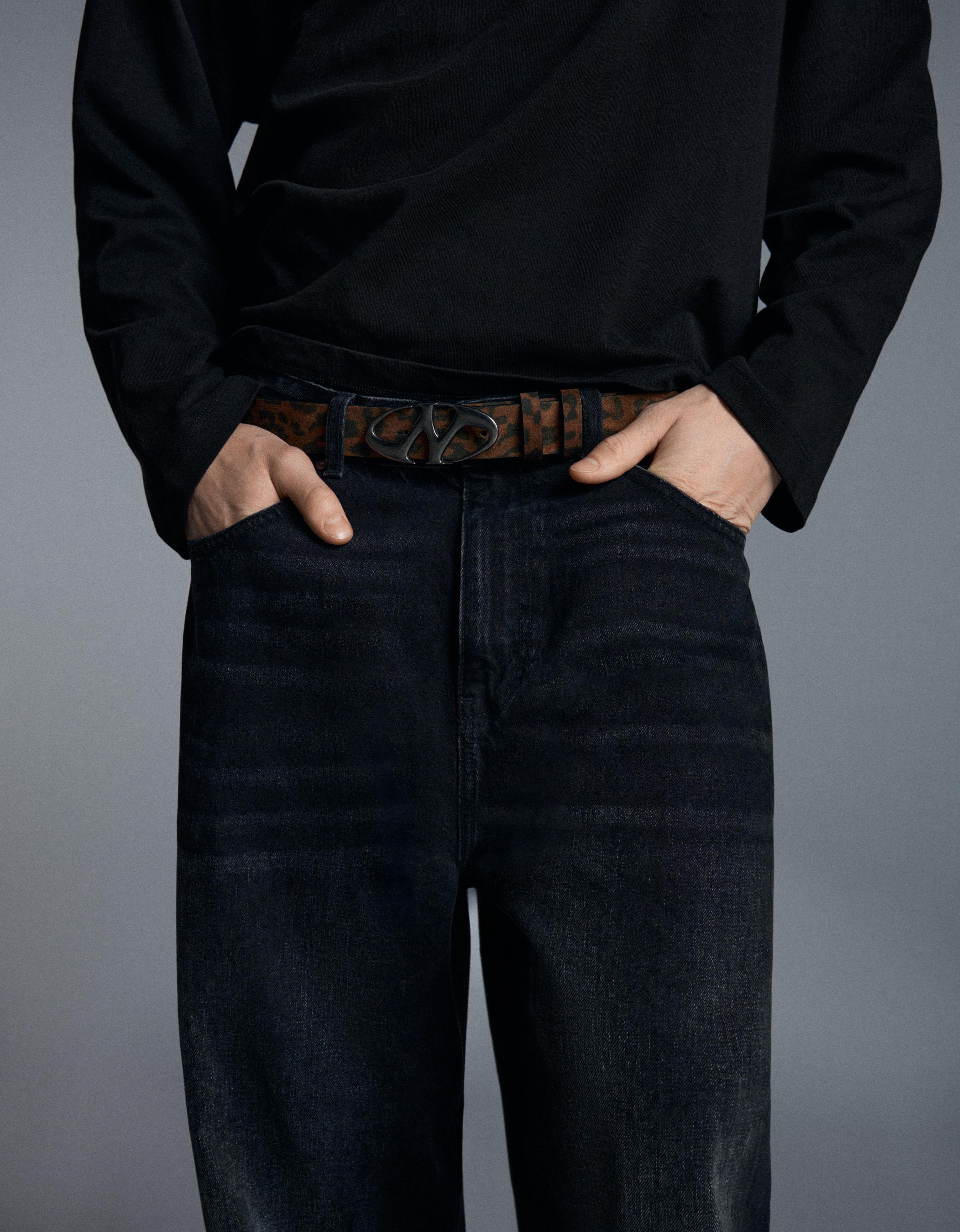 Animal print buckle belt — Brown