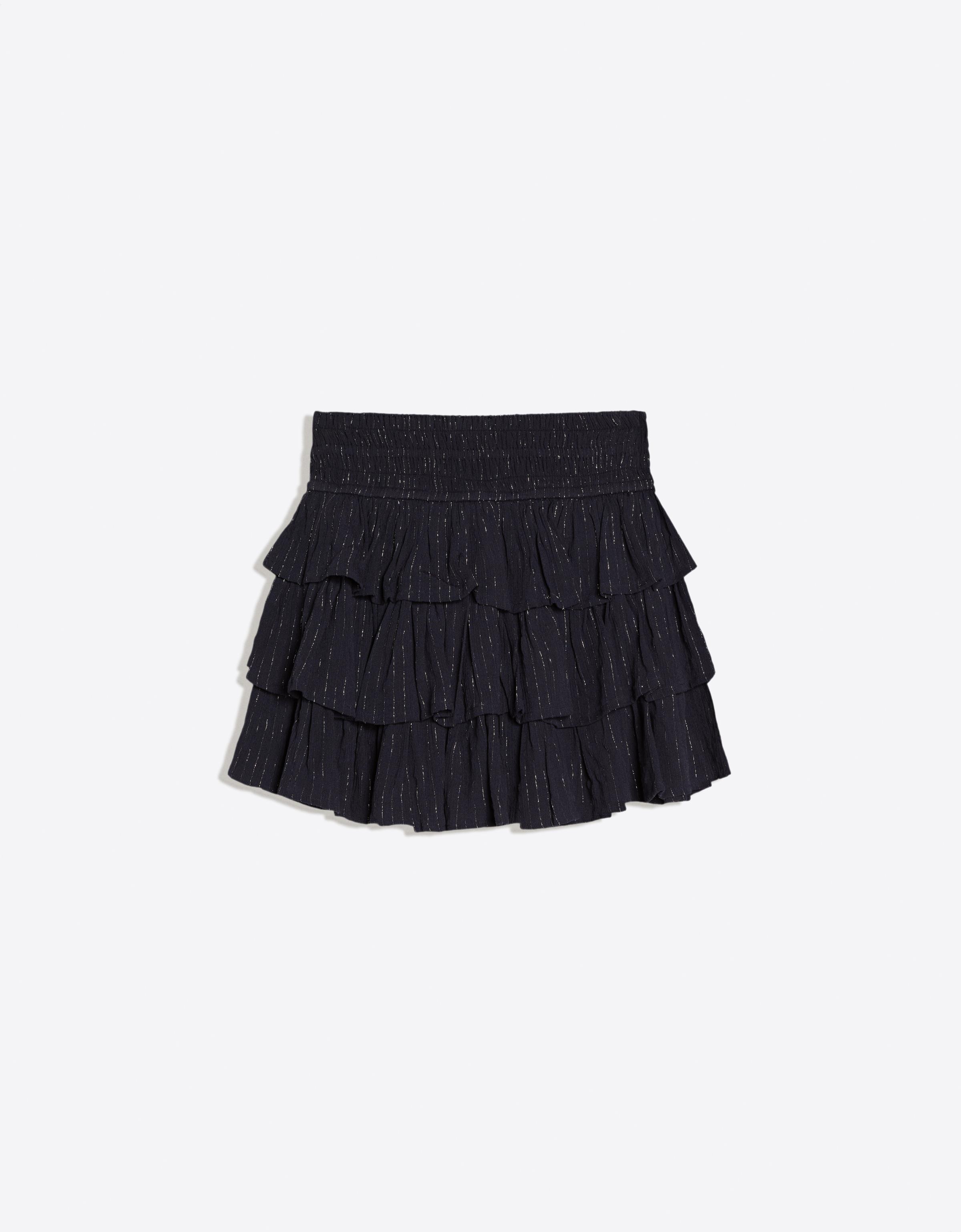Bershka Metalik iplikli fırfırlı mini etek görsel 3