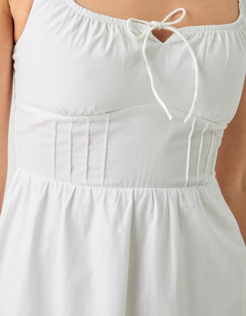 فستان بوبلين رسمي متوسط الطول-أبيض-6