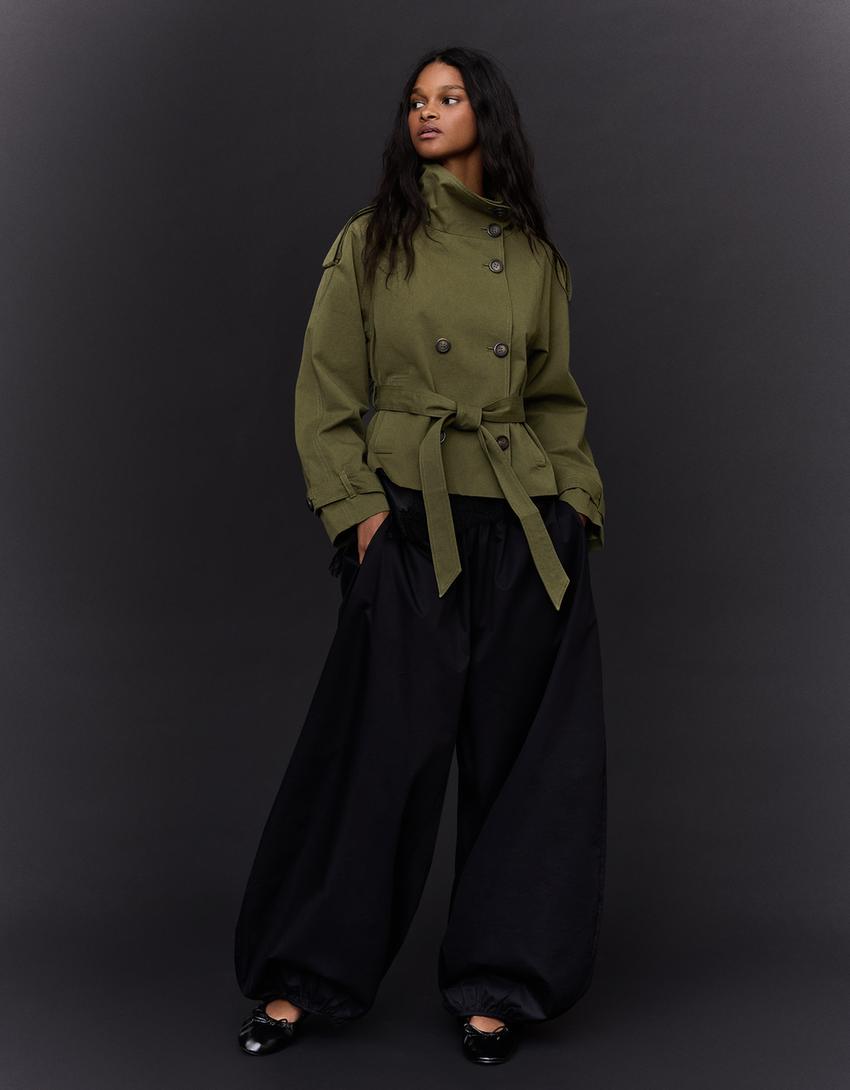 Casaco trench gola funil-Caqui