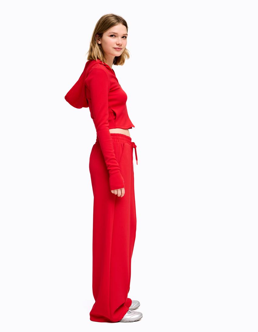 Hose mit Weitem Bein, Soft Touch-Rot