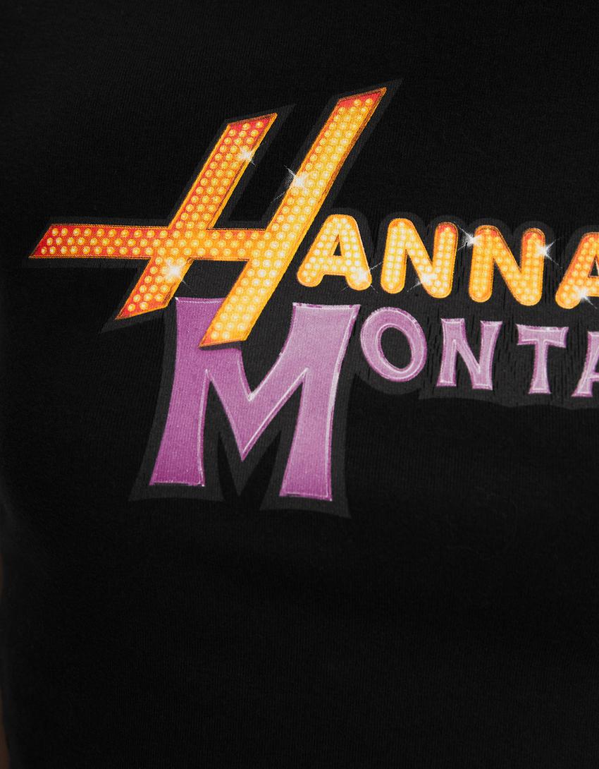 Hannah Montana print short sleeve cropped T-shirt-Black