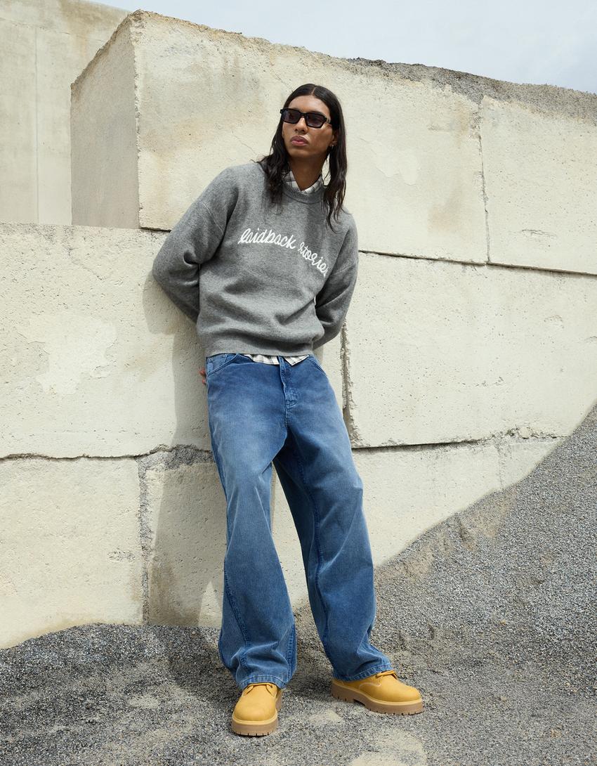 Embroidered jacquard sweater-Grey