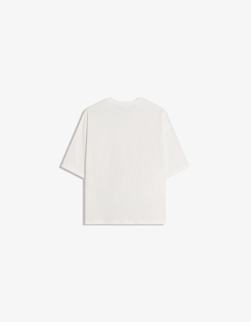 T-shirt à manches courtes Boxy fit imprimé-Blanc cassé
