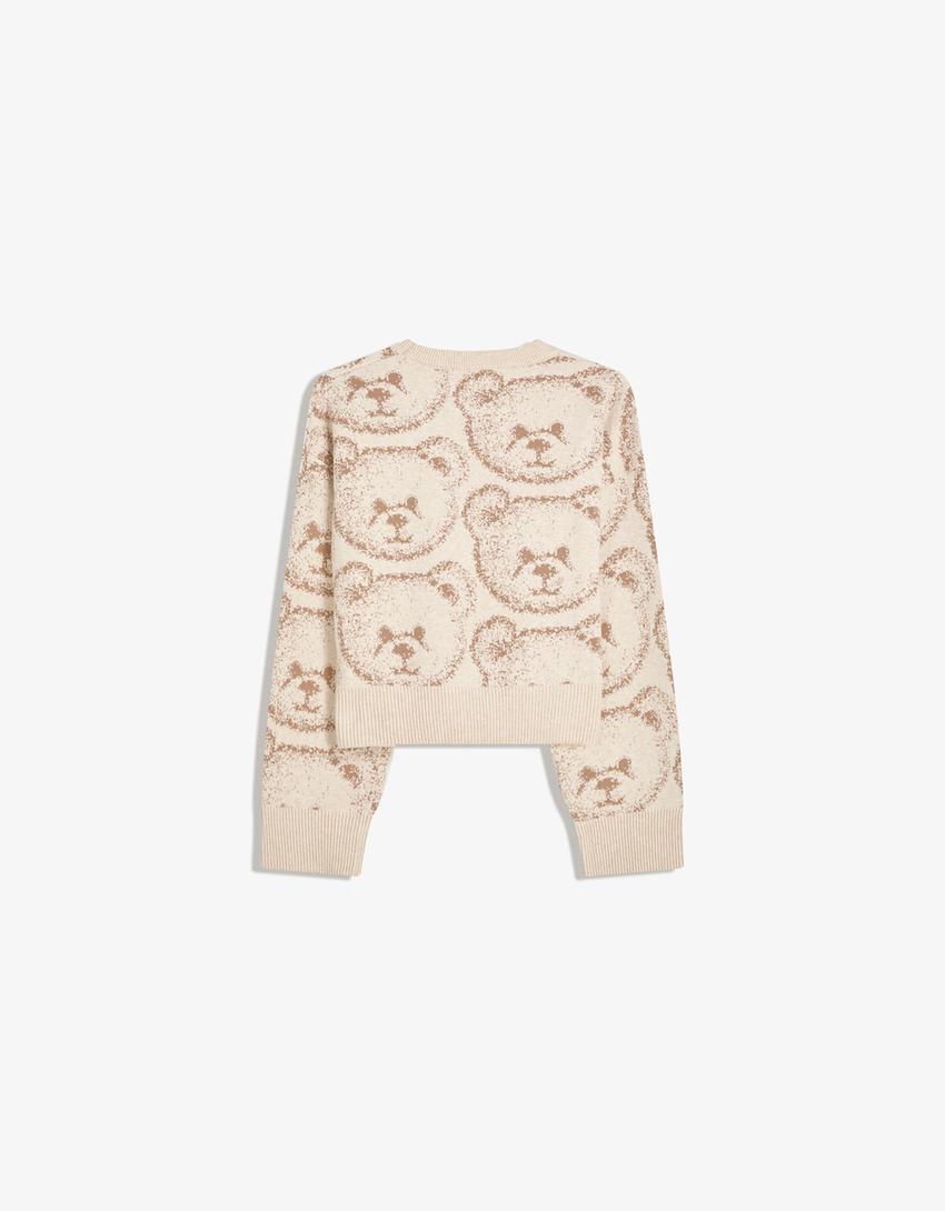 Pull jacquard imprimé-Sable