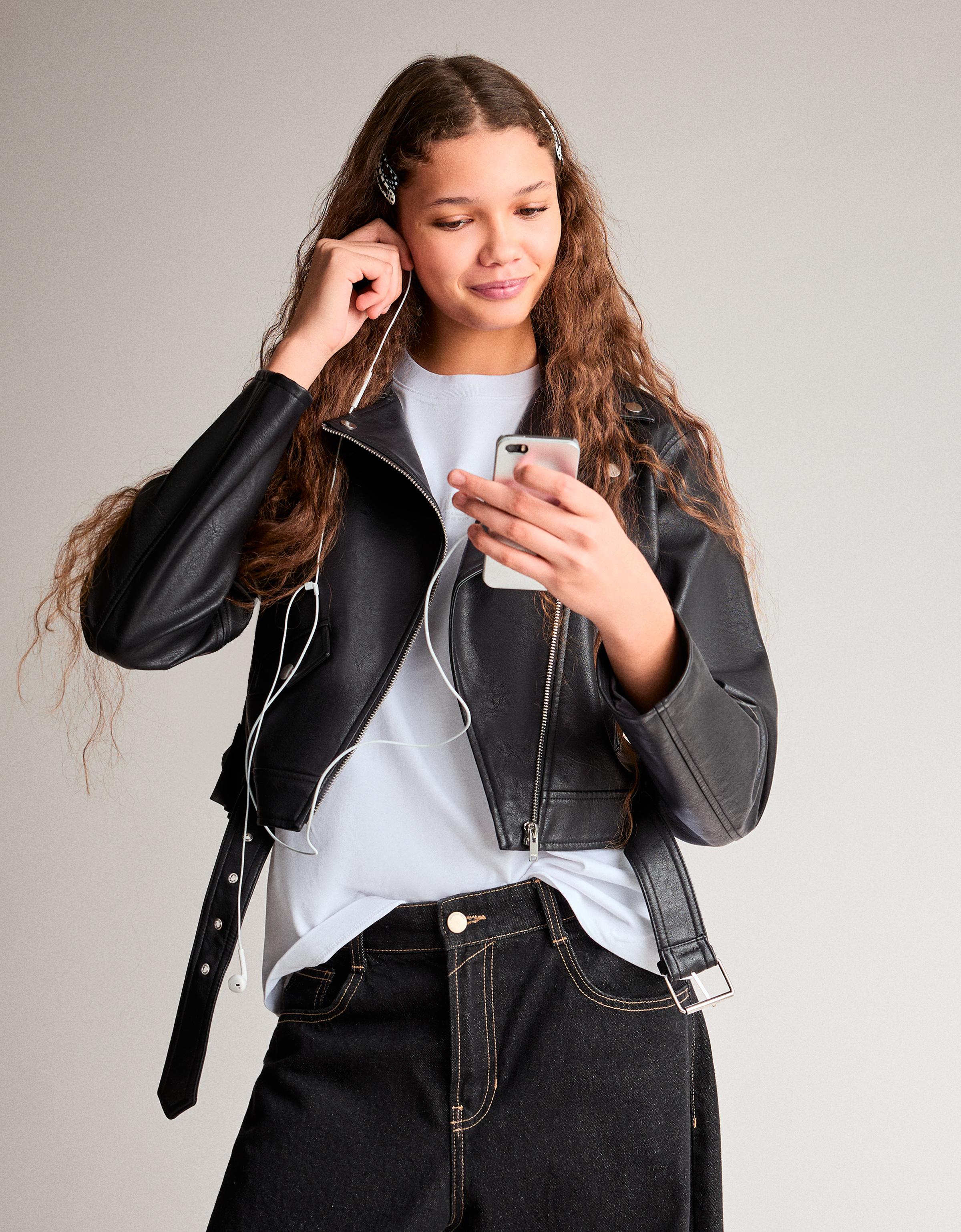 Faux leather biker jacket - Jackets and trench - Women | Bershka