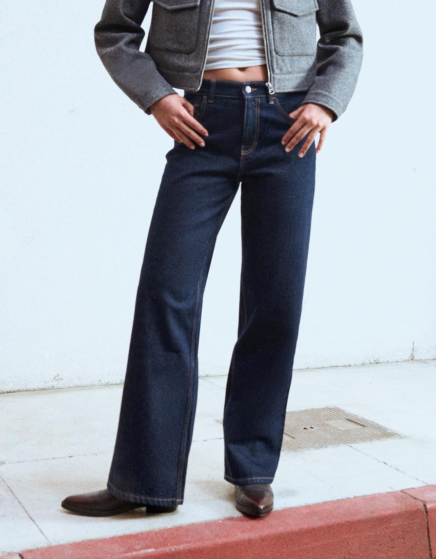Straight wide leg jeans-Blauw