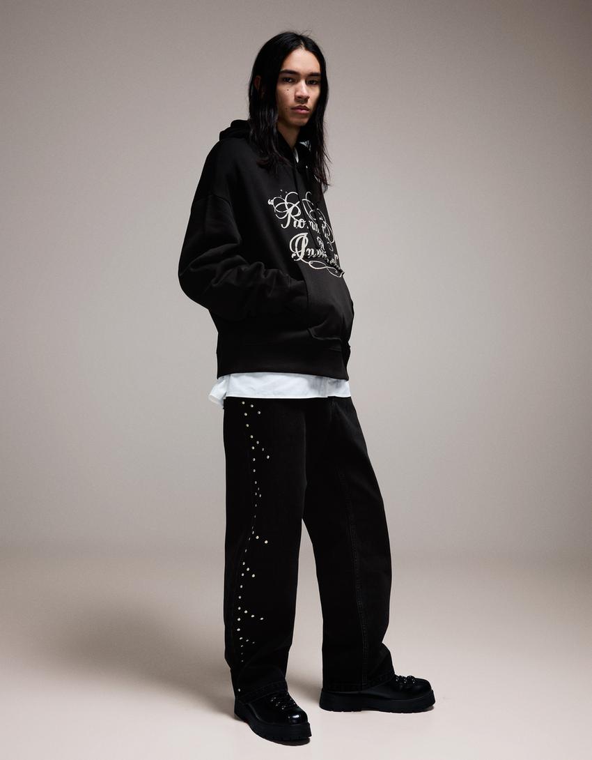 Suadoiro capucha print-Negro