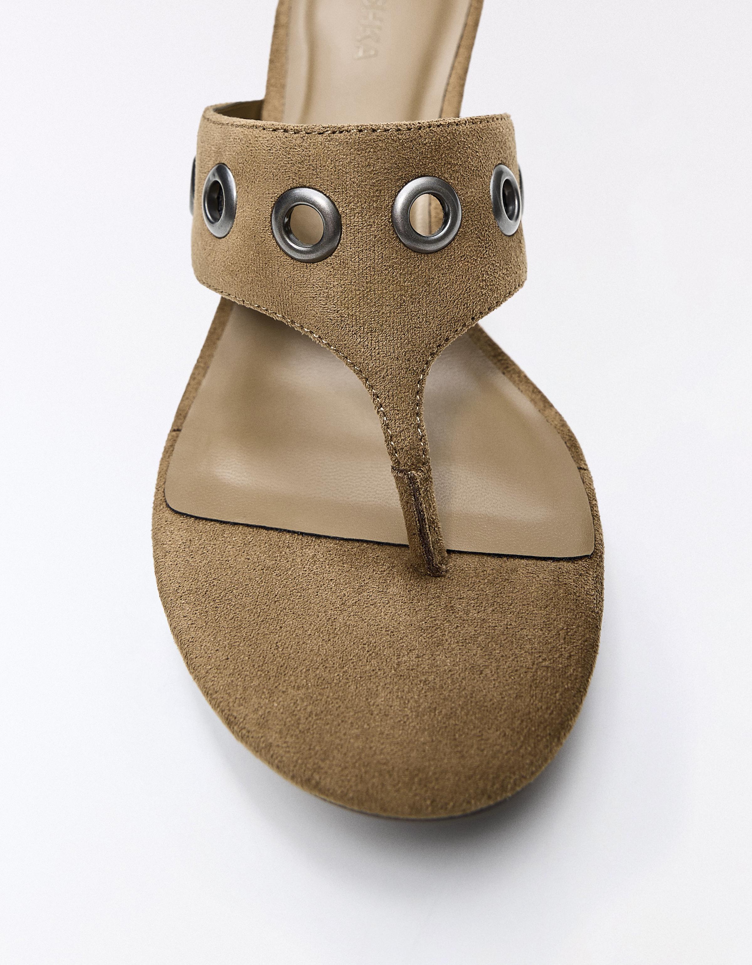 Eyelet detail kitten heel sandals — SAND