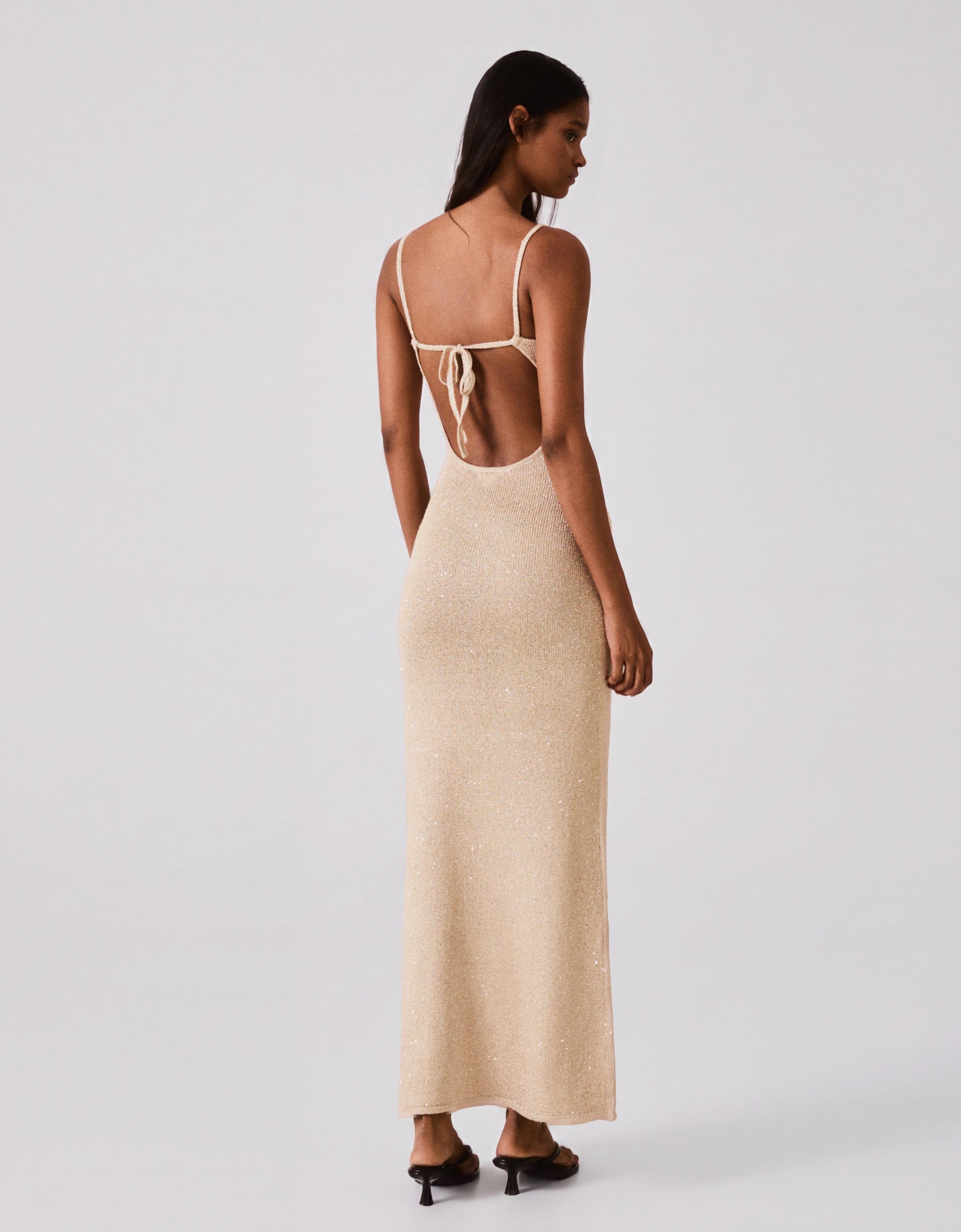 Sequin midi dress with straps — Gold