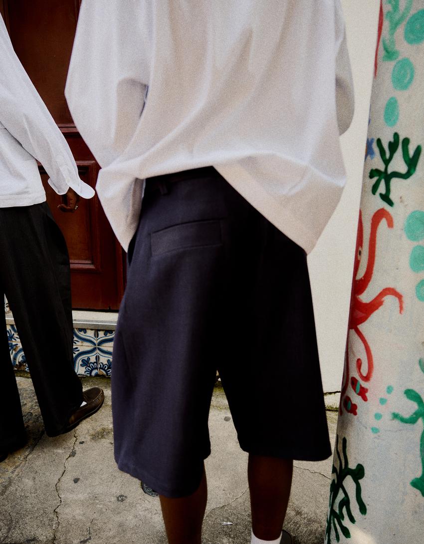 Baggy fit bermuda-Koyu mavi