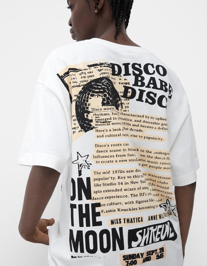 T-shirt manches courtes oversize imprimé-Écru-4
