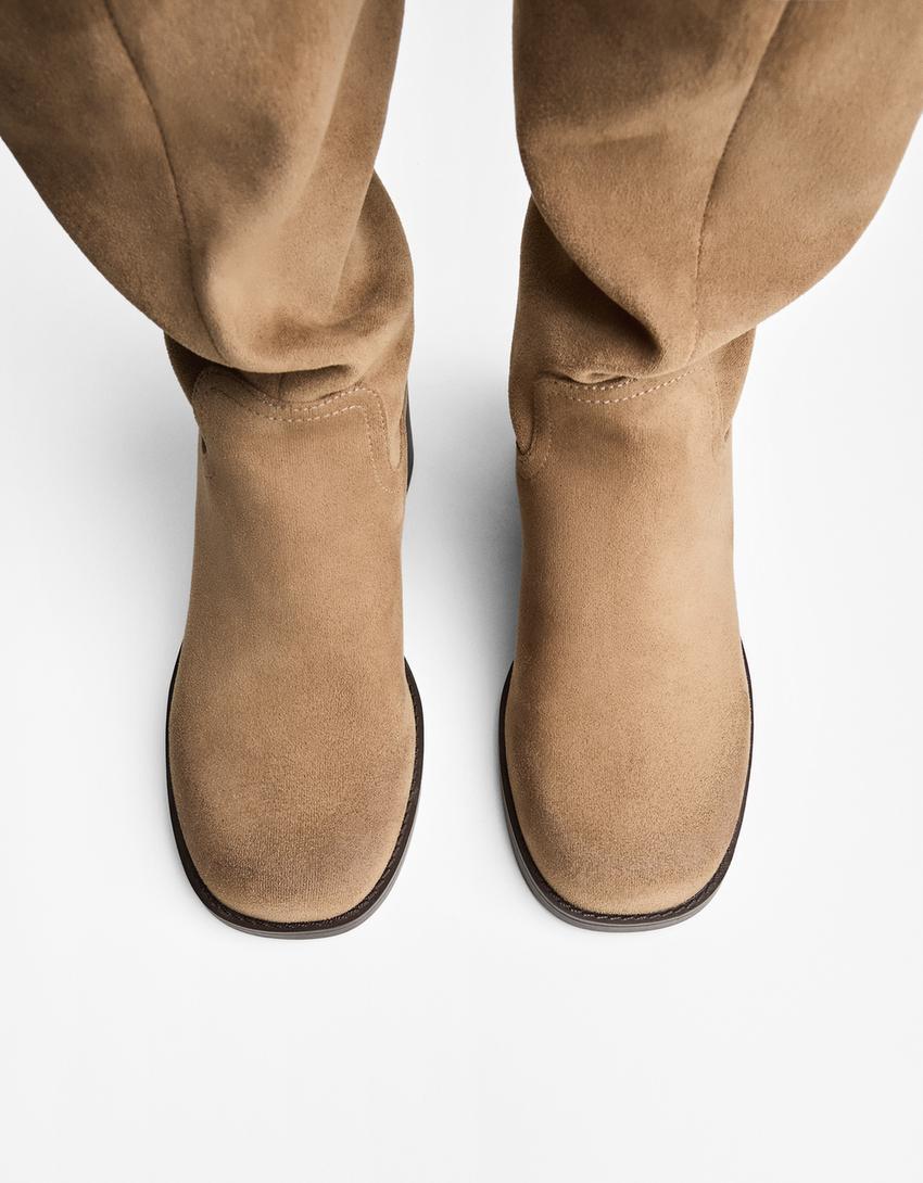 Distressed high-heel boots-TAUPE