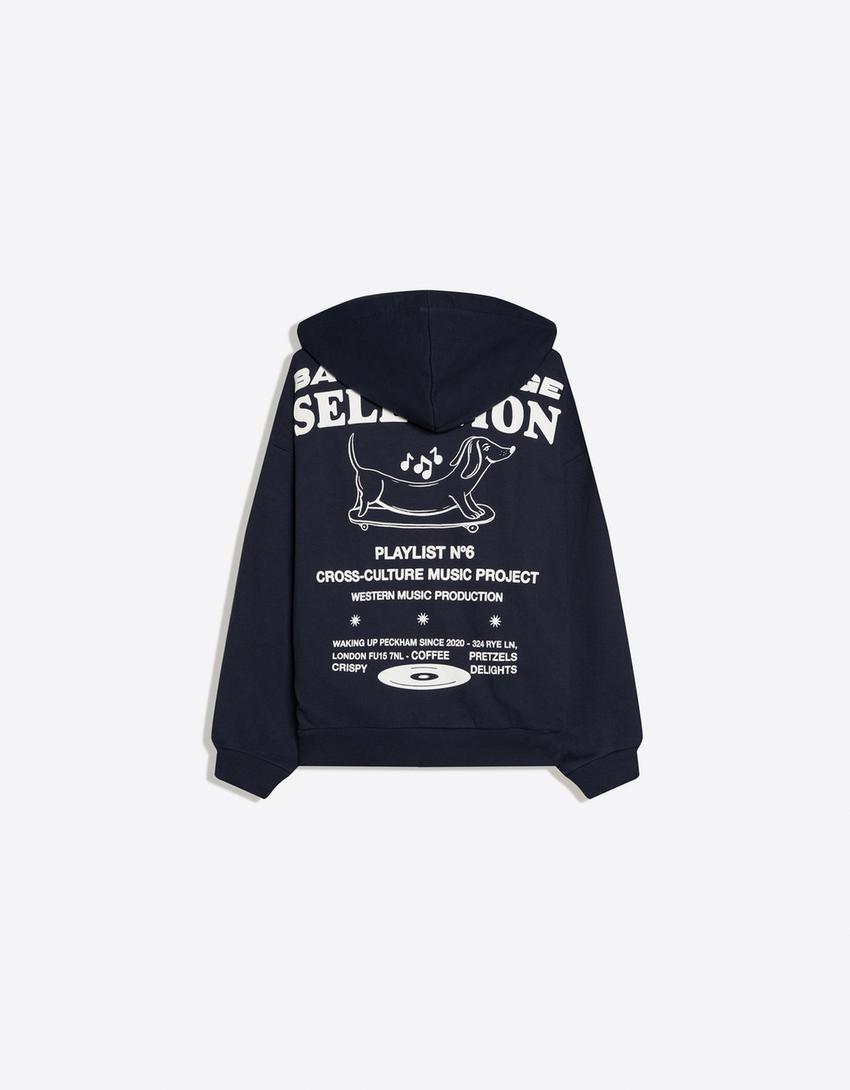 Printed hoodie-Navy